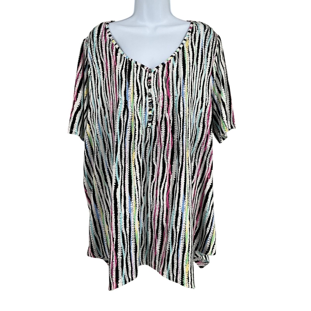 Avenue Tunic Top Women Sz 18/20 Multicolor Sharkbite Hem Boho Spirit Stripe‎